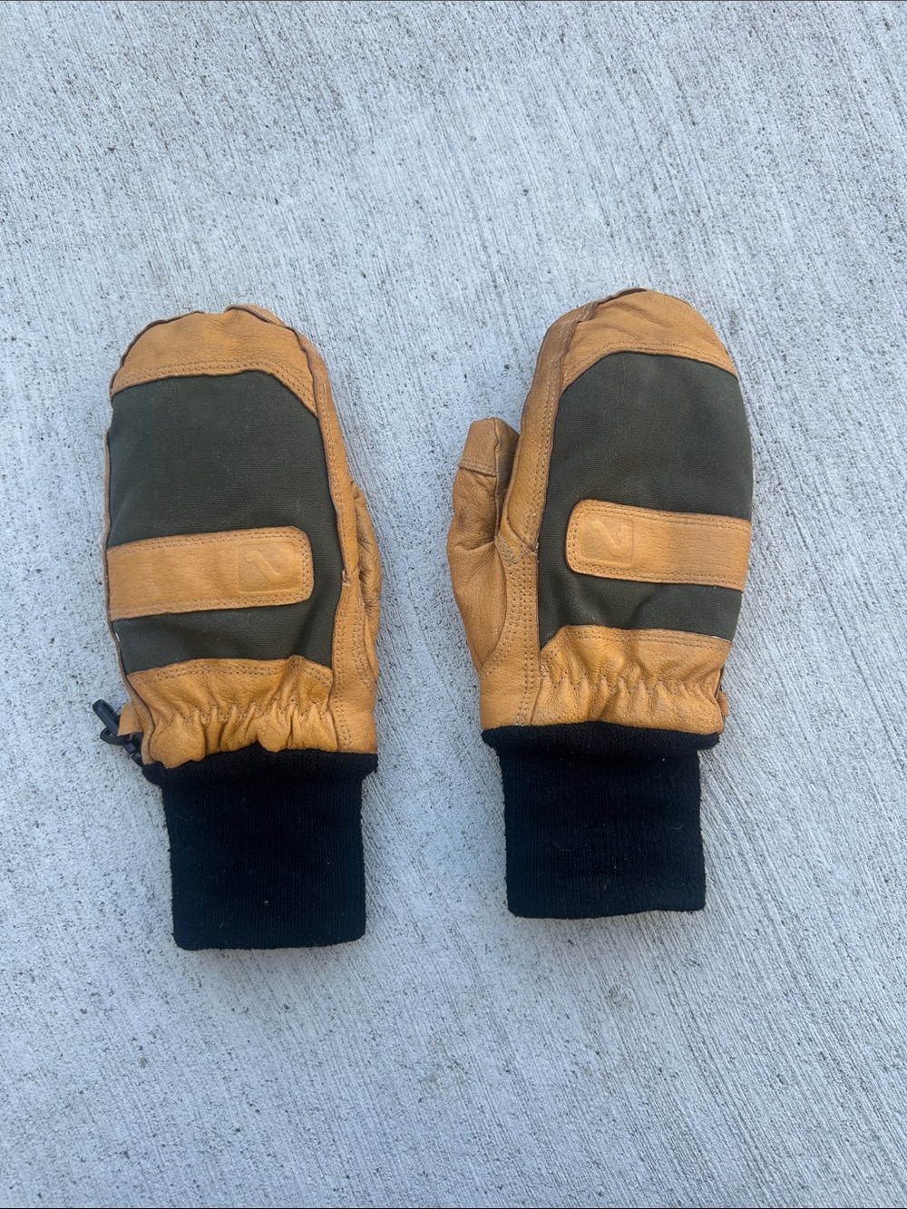Flylow Youth Tan and Olive Mittens with Black Cuffs